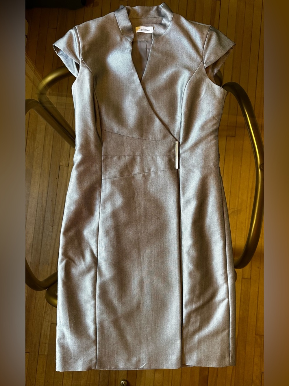 Calvin Klein Tailored Wrap-Front Sheath Dress - Silver / Size 8